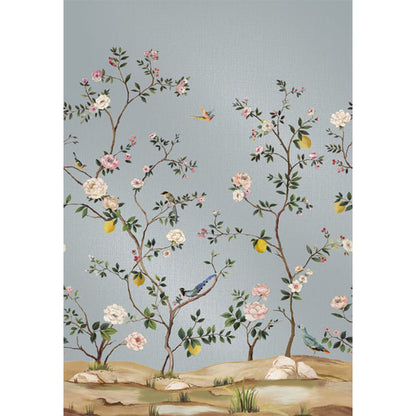 Carta da parati - "Blossom Mural - Blue Metallic Linen" | WALLQUEST - DAISY BENNETT