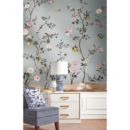 Carta da parati - "Blossom Mural - Blue Metallic Linen" | WALLQUEST - DAISY BENNETT