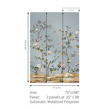 Carta da parati - "Blossom Mural - Blue Metallic Linen" | WALLQUEST - DAISY BENNETT