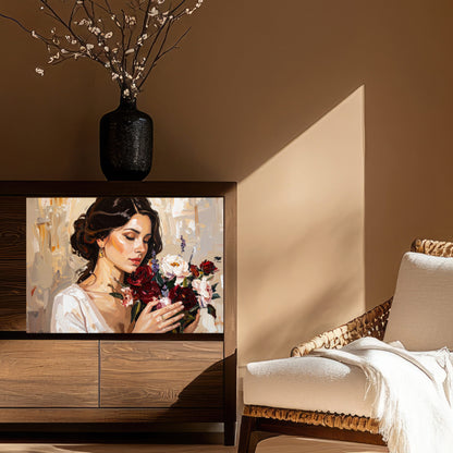 Dècoupage Vintage Quadro – Donna con bouquet di fiori 2