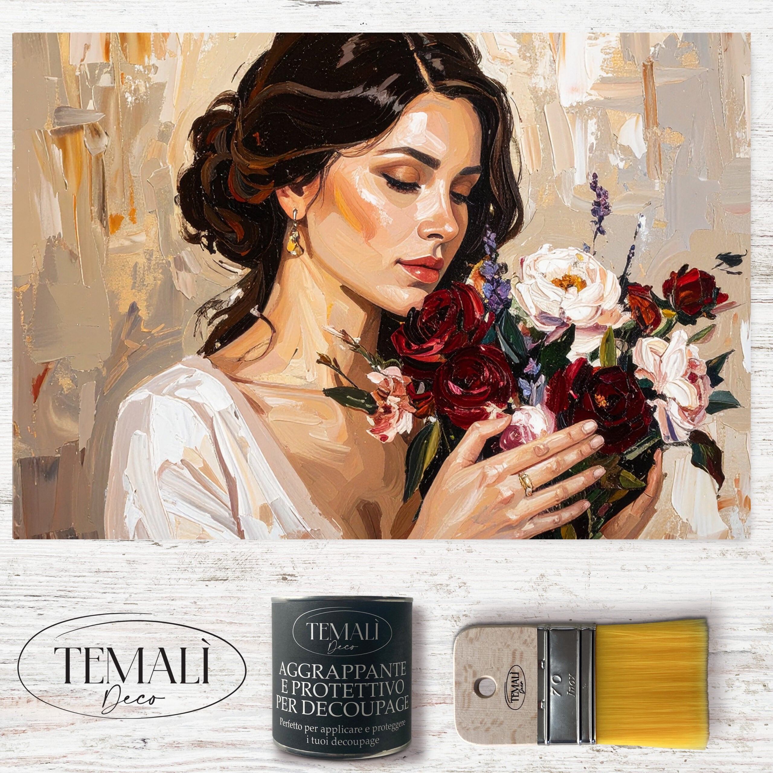 Dècoupage Vintage Quadro – Donna con bouquet di fiori 2