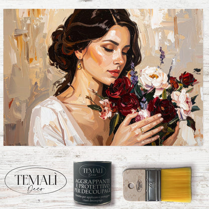 Dècoupage Vintage Quadro – Donna con bouquet di fiori 2