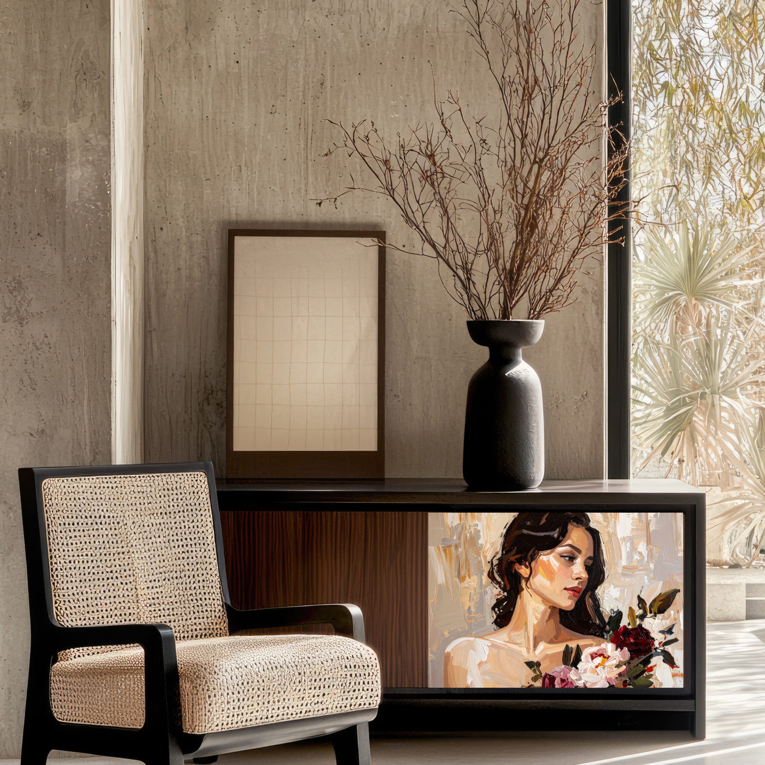 Dècoupage Vintage Quadro – Donna con bouquet di fiori