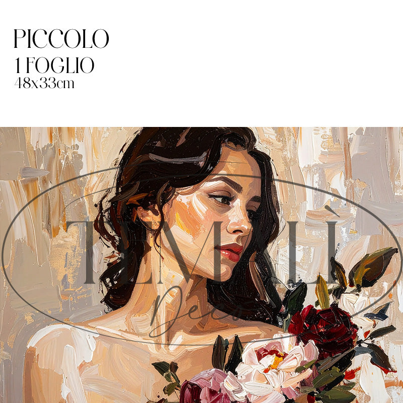 Dècoupage Vintage Quadro – Donna con bouquet di fiori