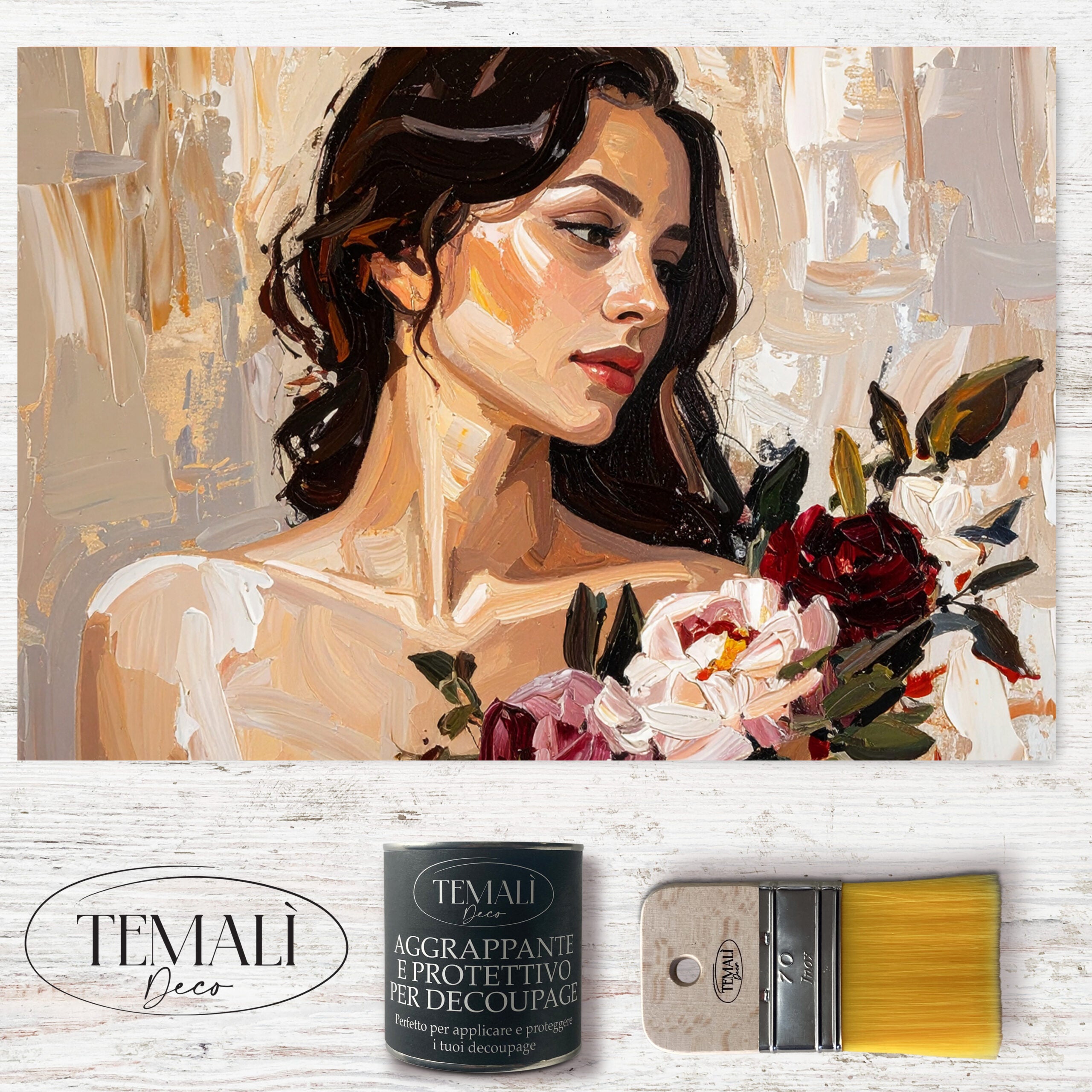 Dècoupage Vintage Quadro – Donna con bouquet di fiori