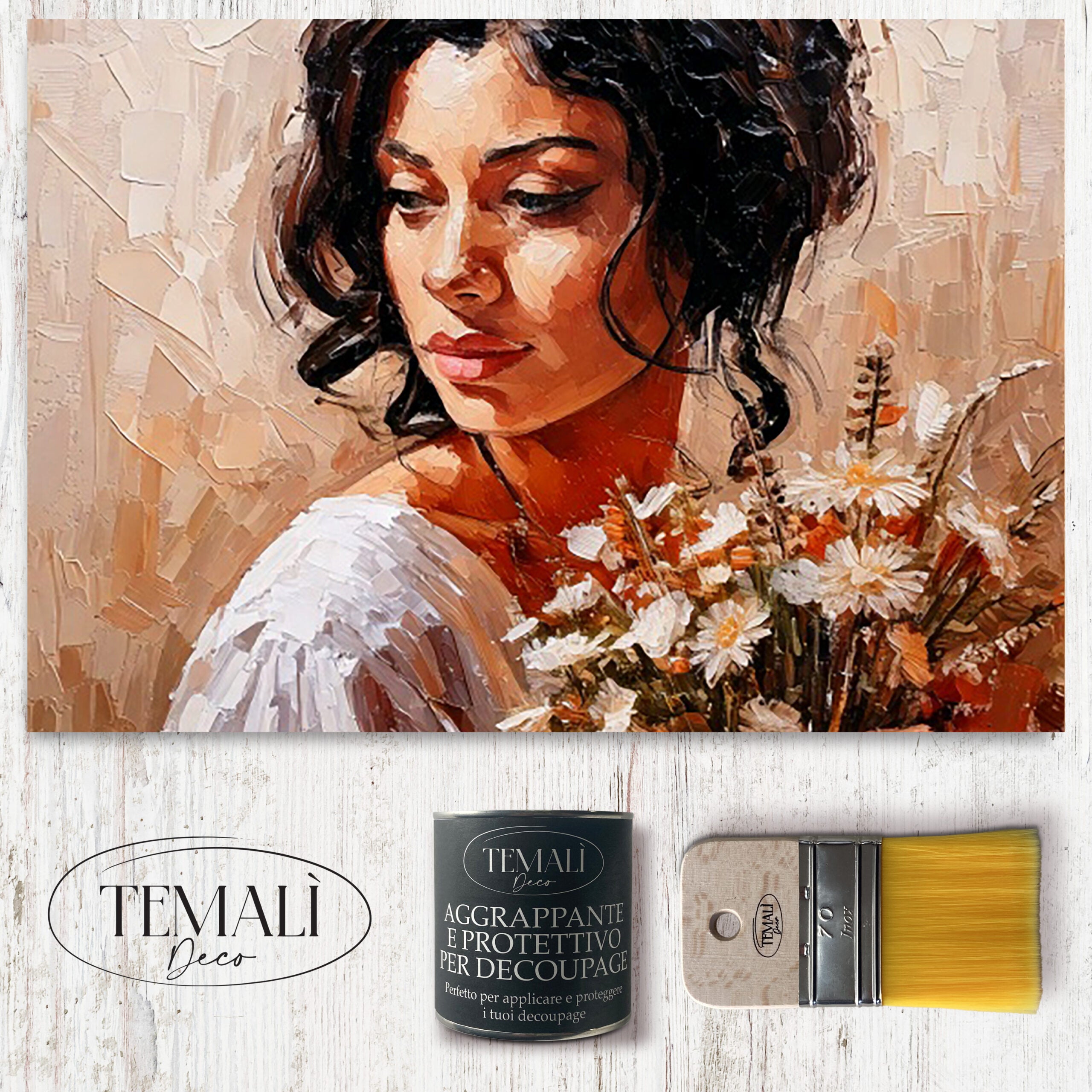 Dècoupage Vintage Quadro – Donna con margherite 2