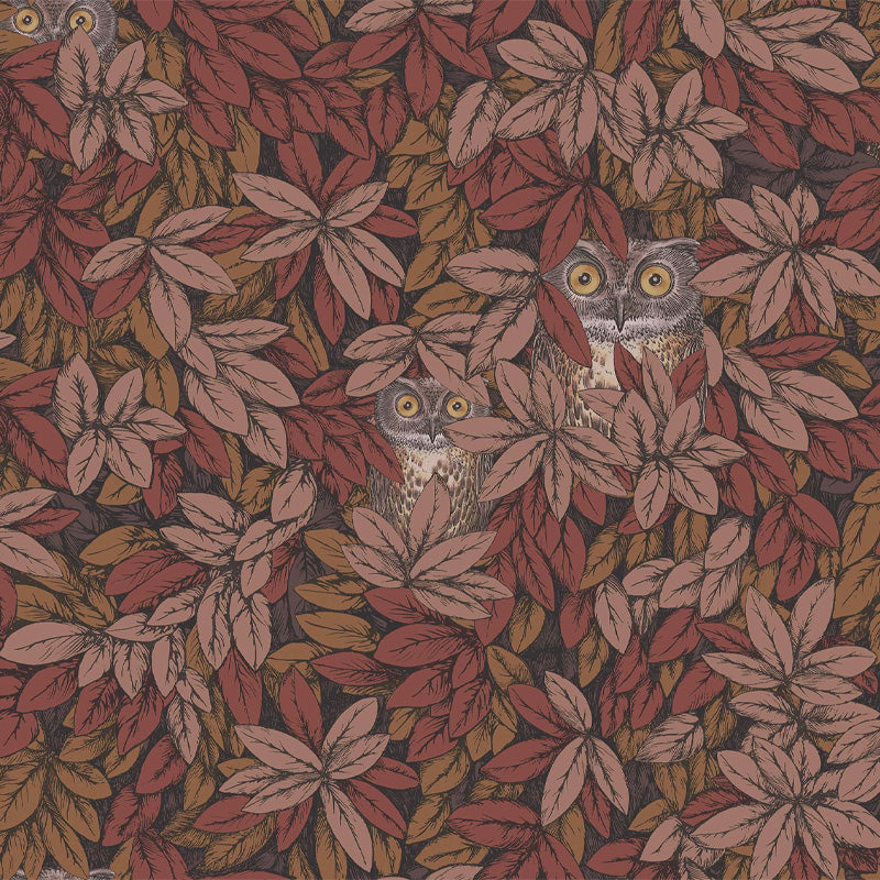 Carta da Parati "FOGLIE E CIVETTE GRANATA" Fornasetti | COLE & SON