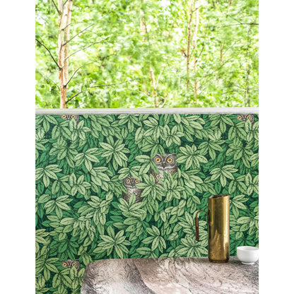 Carta da Parati "FOGLIE E CIVETTE VERDE" Fornasetti | COLE & SON