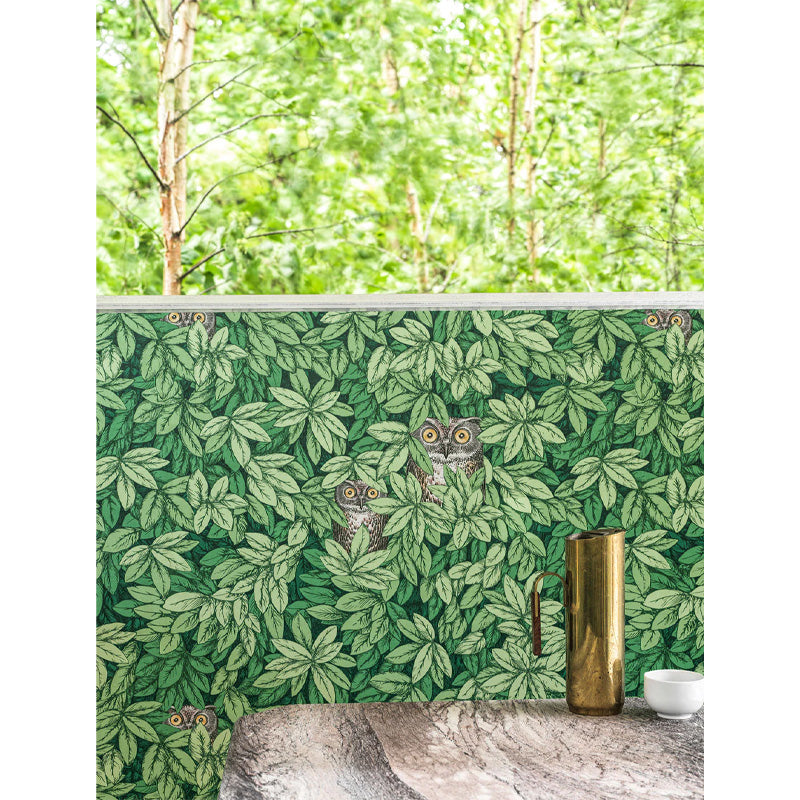 Carta da Parati "FOGLIE E CIVETTE VERDE" Fornasetti | COLE & SON