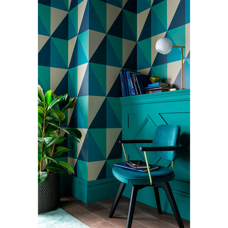 Carta da Parati “GEOMETRIC Apex Grand Viridian, Petrol & Ink” | COLE & SON