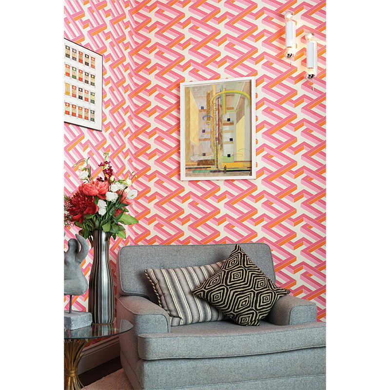 Carta da Parati “LUXOR Fuchsia & Orange on White” | COLE & SON
