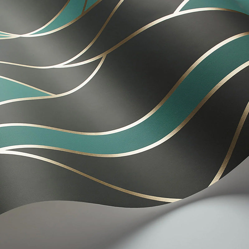 Carta da Parati “OBLIQUE Teal, Soot & Metallic Gilver” | COLE & SON