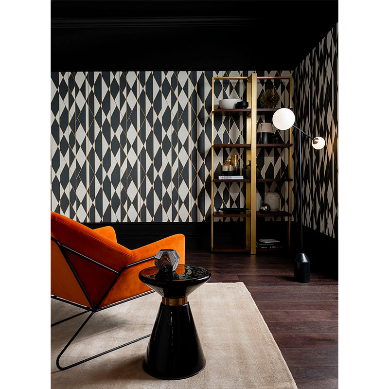 Carta da Parati “OBLIQUE Black, White and Metallic Gold” | COLE & SON