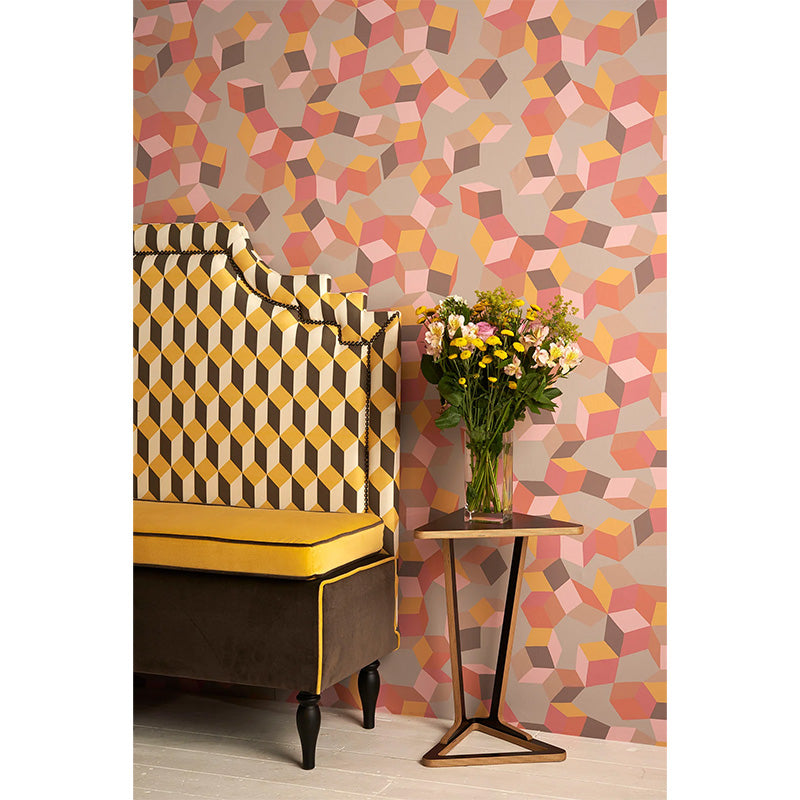 Carta da Parati “PUZZLE Fuchsia & Orange on Dove” | COLE & SON