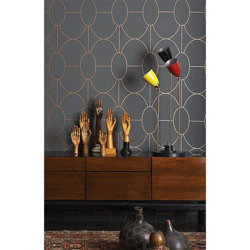 Carta da Parati “RIVIERA Metallic Bronze on Charcoal” | COLE & SON