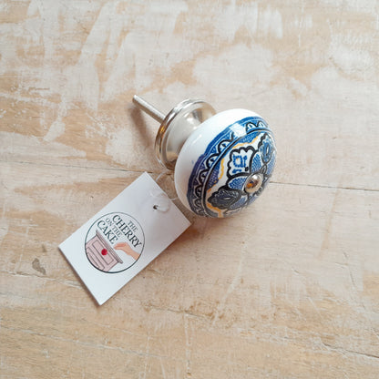 Pomello in ceramica “Caleidoscopio Floreale Blu"