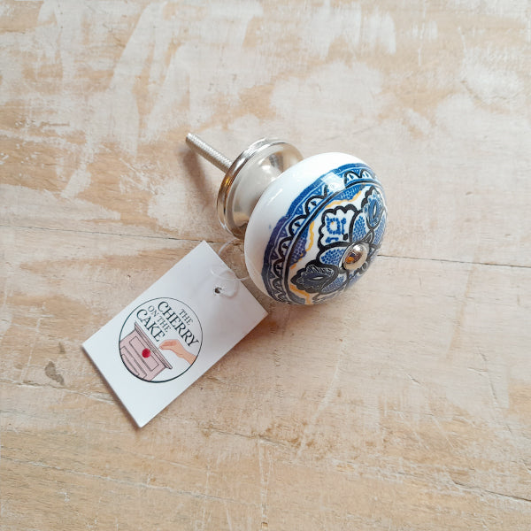 Pomello in ceramica “Caleidoscopio Floreale Blu"