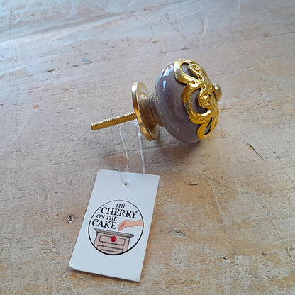 Pomello in ceramica “Sfera Preziosa Beige Scuro & Oro"