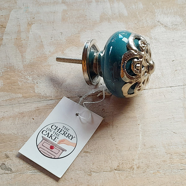 Pomello in ceramica “Sfera Preziosa Azzurro & Argento"