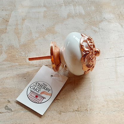 Pomello in ceramica “Sfera Preziosa Bianca & Rame"