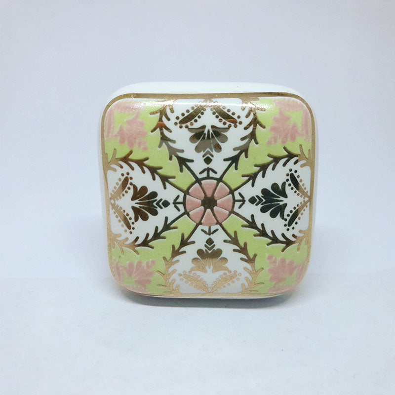 Pomello in ceramica “Fantasia Orientale Verde e Rosa"