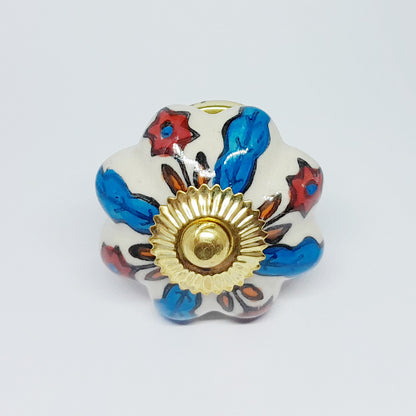 Pomello in ceramica “Liberty Fiori Blu e Rossi”