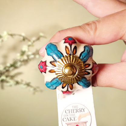 Pomello in ceramica “Liberty Fiori Blu e Rossi”