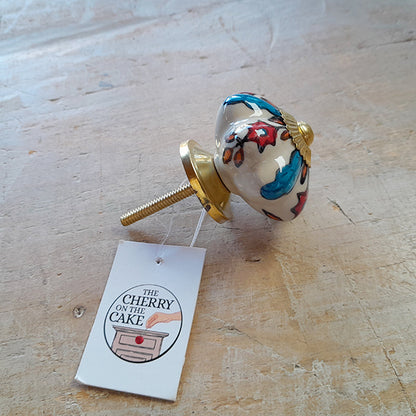 Pomello in ceramica “Liberty Fiori Blu e Rossi”