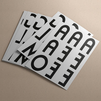 Stampa Trasferibile “LETTERE DELL'ALFABETO FONT VINTAGE STYLE - CURVO” 28×42 cm