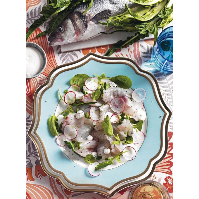 Servizio di 6 piatti piani "IONICA ORO & CELESTE" Ø 26,5 cm