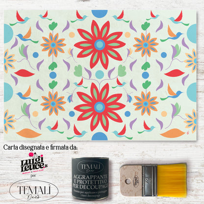 Dècoupage d'autore - Rondini in volo con fiore rosso - Luigi Leuce