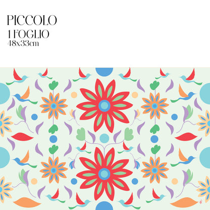 Dècoupage d'autore - Rondini in volo con fiore rosso - Luigi Leuce