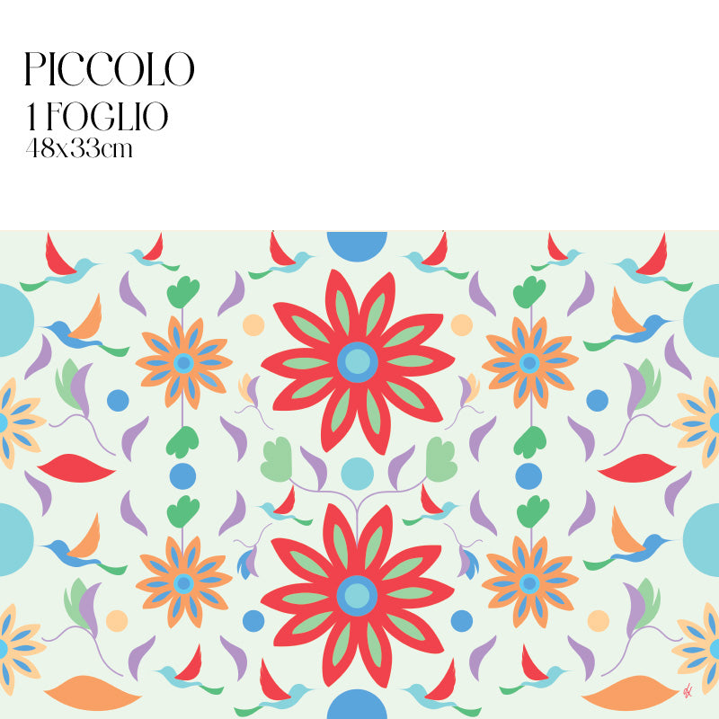 Dècoupage d'autore - Rondini in volo con fiore rosso - Luigi Leuce