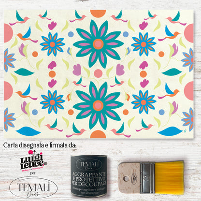 Dècoupage d'autore - Rondini in volo con fiore verde - Luigi Leuce