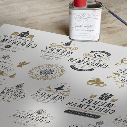 Stampa Trasferibile "NATALE, Blu e Oro" 28x40 cm