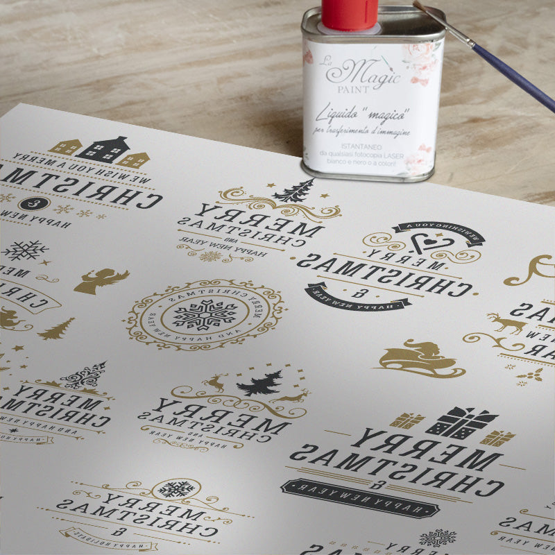 Stampa Trasferibile "NATALE, Blu e Oro" 28x40 cm