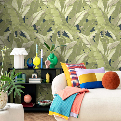 Carta da parati "Eleganti foglie grandi verdi sovrapposte" a metraggio o rotolo