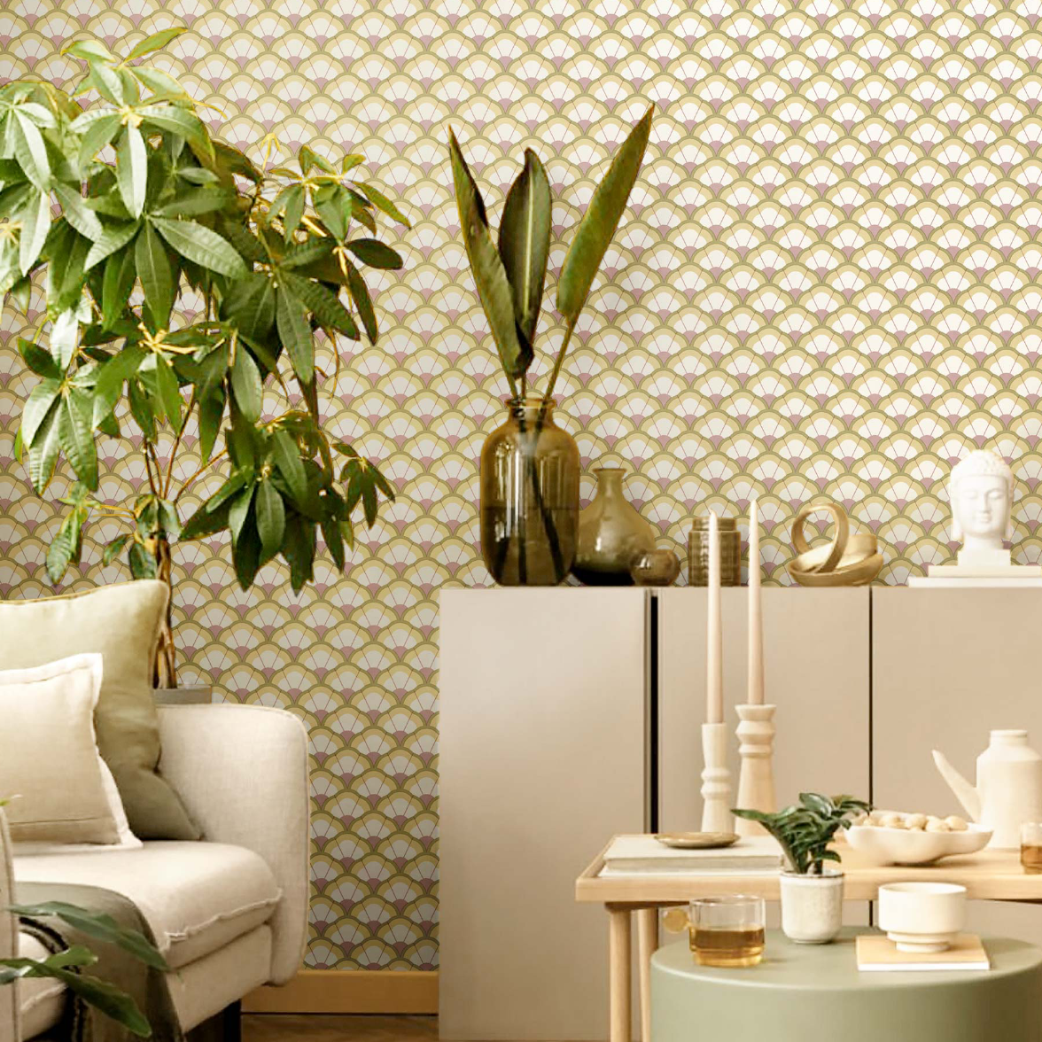 Carta da parati "Ventagli rosa e gialli" a metraggio o rotolo