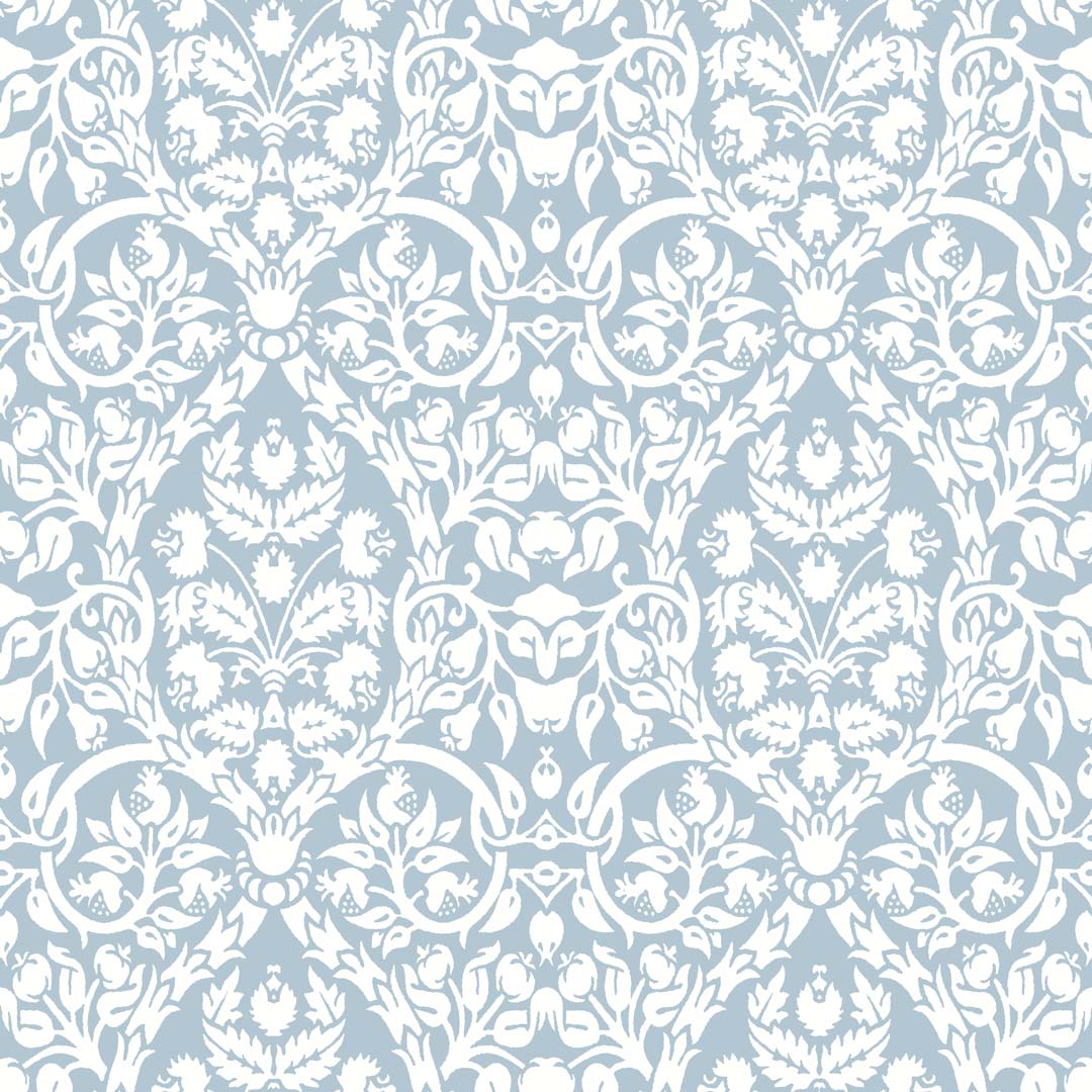 Carta da parati "Damasco floreale azzurro" a metraggio o rotolo