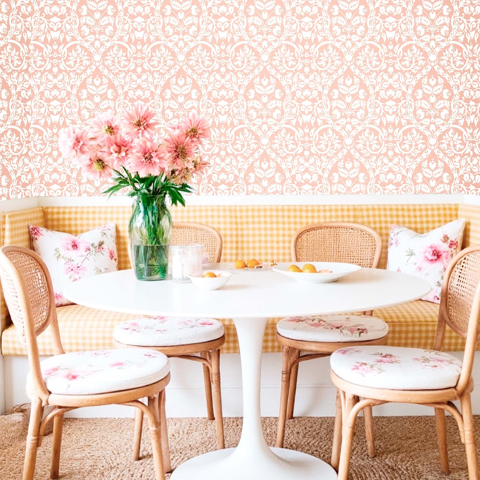 Carta da parati "Damasco floreale rosa" a metraggio o rotolo