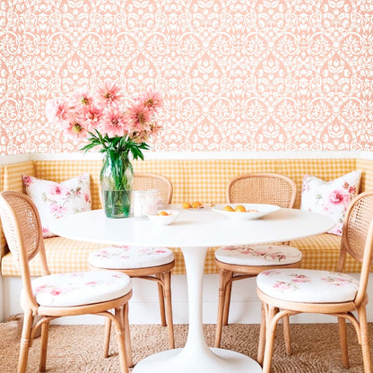 Carta da parati "Damasco floreale rosa" a metraggio o rotolo