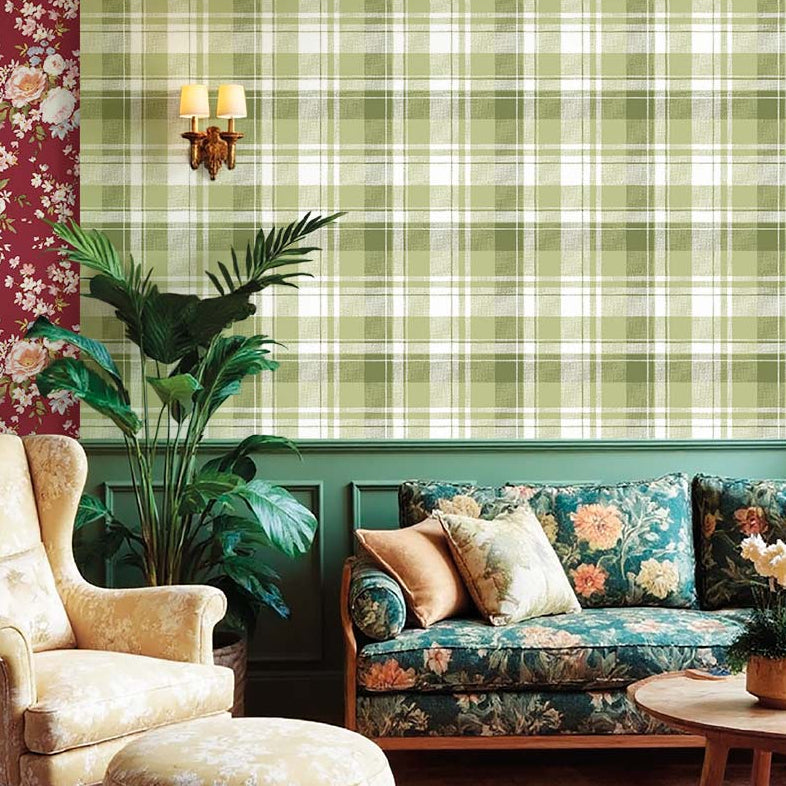 Carta da parati "Eleganza a quadri verde", a metraggio o rotolo