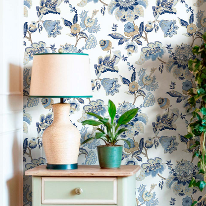 Carta da parati "Incanto floreale azzurra" a metraggio o rotolo