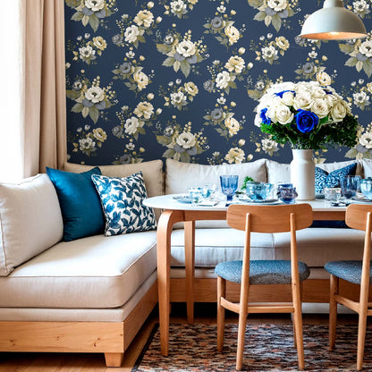 Carta da parati "Bouquet vintage blu" a metraggio o rotolo
