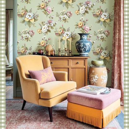 Carta da parati "Bouquet vintage verde" a metraggio o rotolo