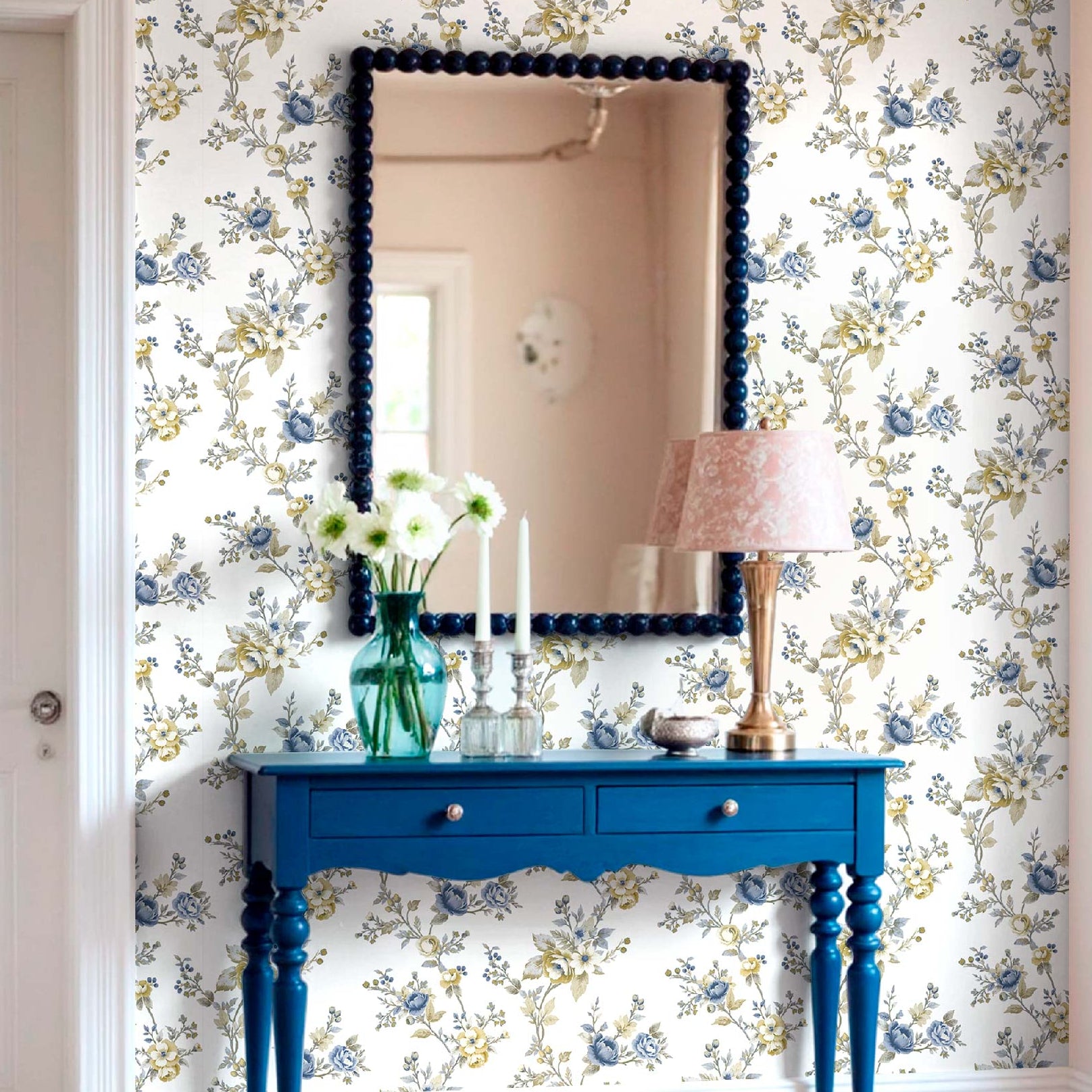 Carta da parati "Intreccio fiorito blu" a metraggio o rotolo