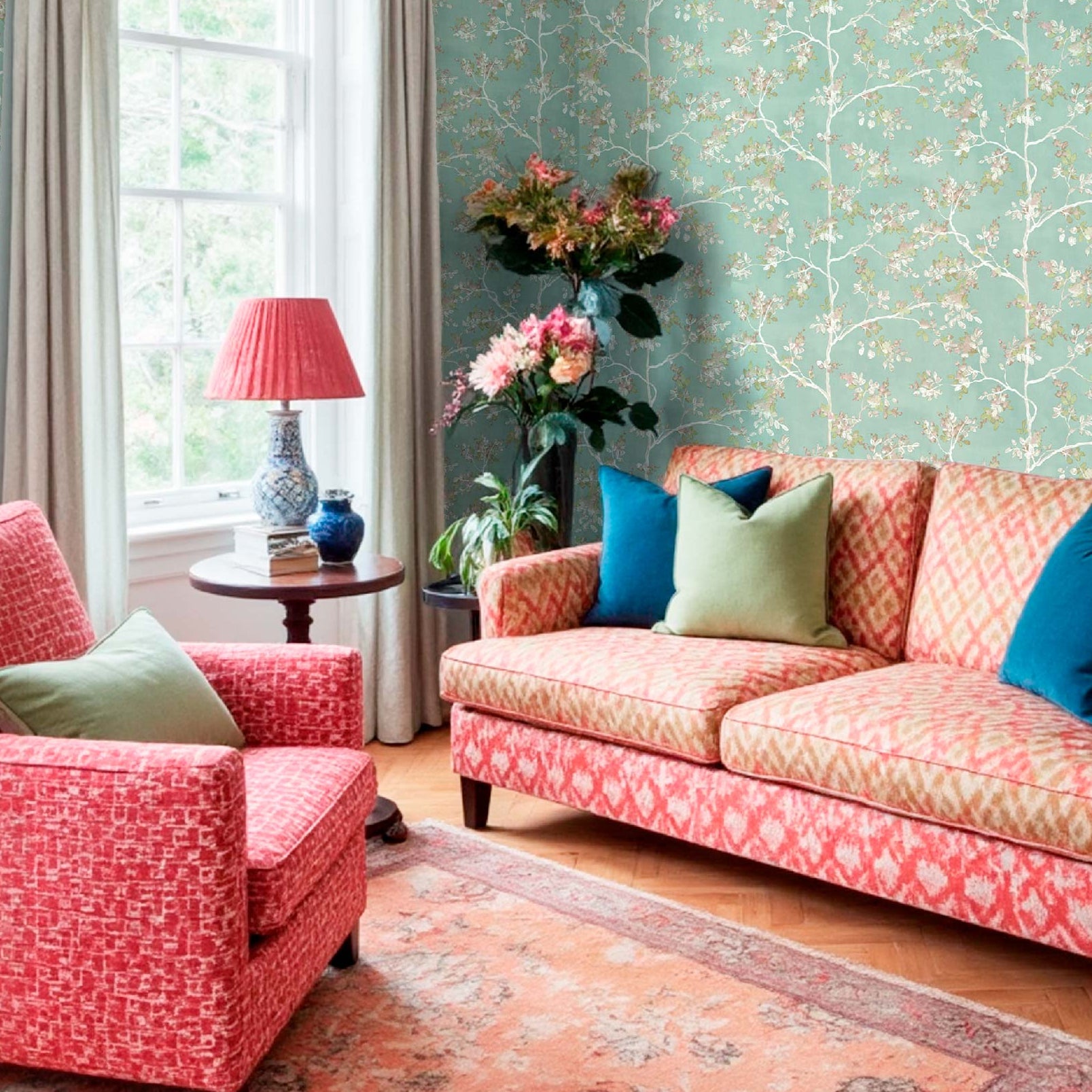 Carta da parati "Ramo fiorito verde" a metraggio o rotolo