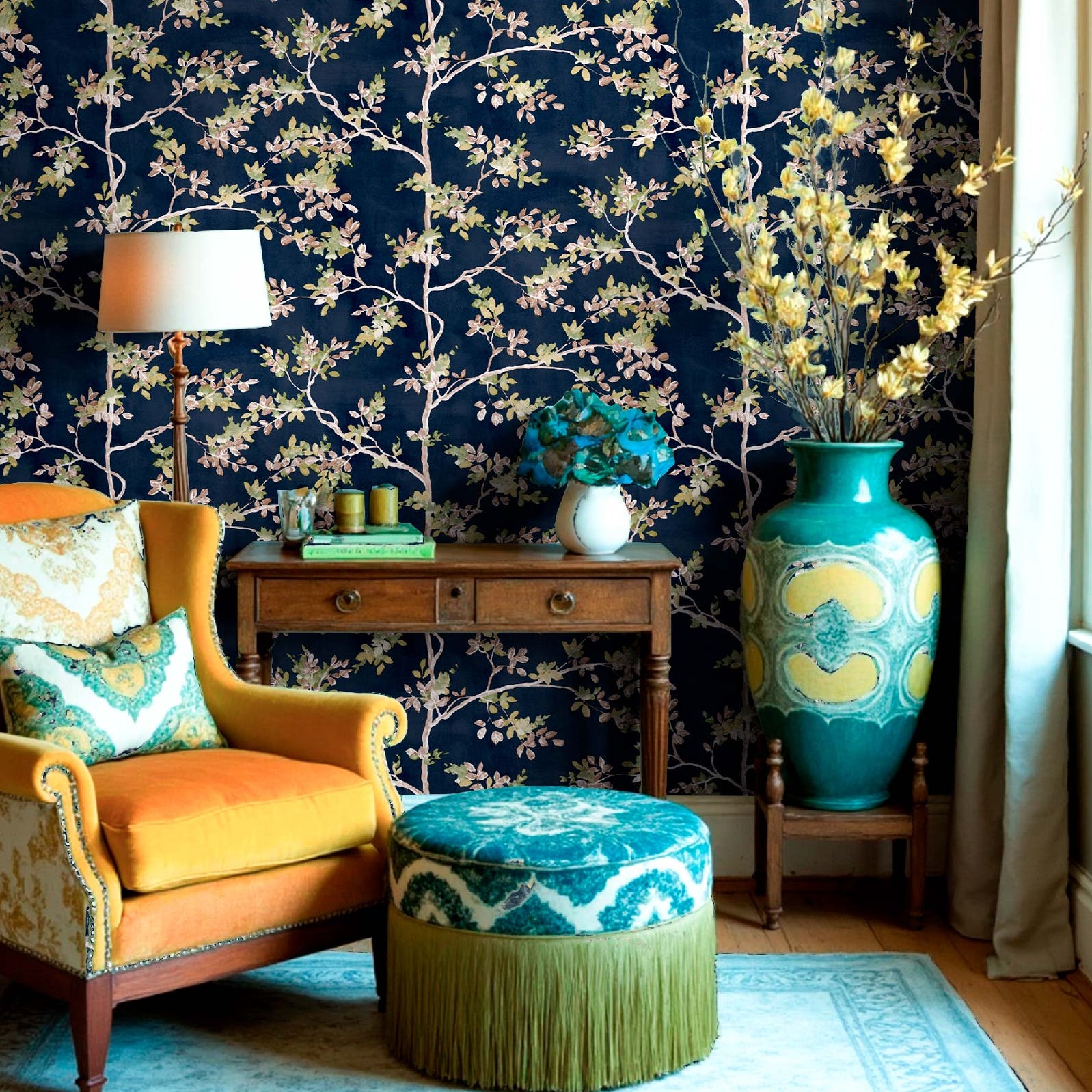 Carta da parati "Ramo fiorito blu" a metraggio o rotolo