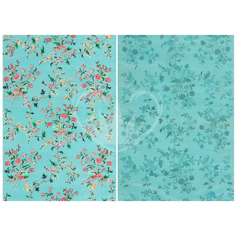 Carta da Découpage "Turquoise Floral" in Carta di Riso Posh chalk 30x42cm