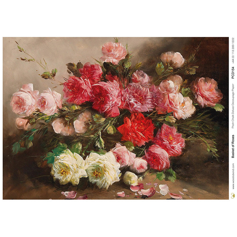 Carta da Découpage "Basket of Roses" in Carta di Riso Posh chalk 28,5x40cm